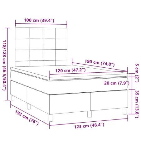 Sommier à lattes de lit matelas et LED noir 120x190 cm tissu