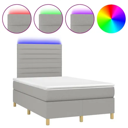 Sommier à lattes de lit matelas LED gris clair 120x190 cm tissu 2