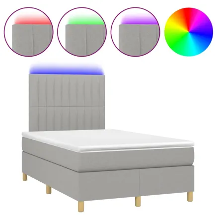 Sommier à lattes de lit matelas LED gris clair 120x190 cm tissu 2