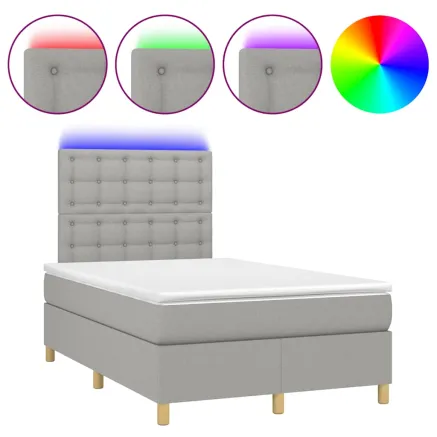 Sommier à lattes de lit matelas LED gris clair 120x190 cm tissu 2