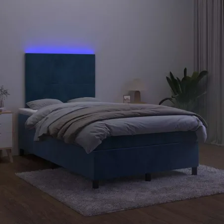 Sommier à lattes de lit avec matelas LED bleu foncé 120x190 cm