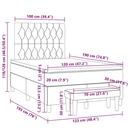Sommier à lattes de lit avec matelas gris foncé 120x190cm tissu