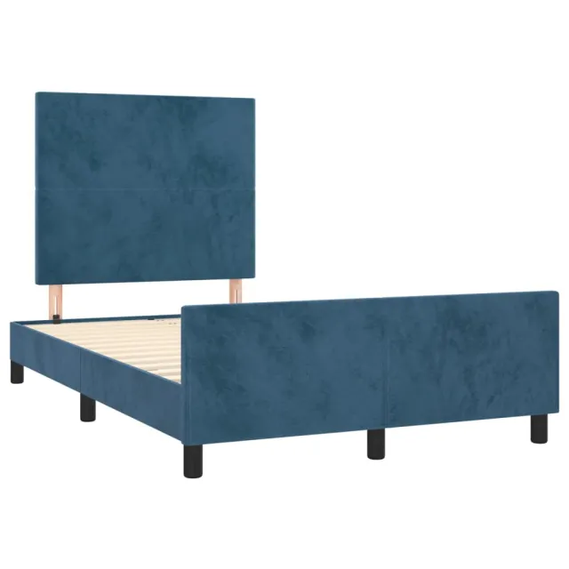 Cadre de lit sans matelas bleu foncé 120x190 cm velours