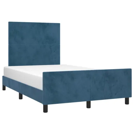 Cadre de lit sans matelas bleu foncé 120x190 cm velours