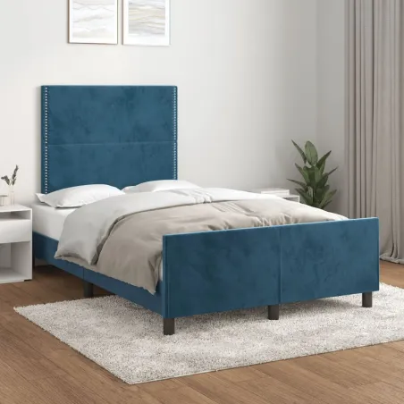 Cadre de lit sans matelas bleu foncé 120x190 cm velours