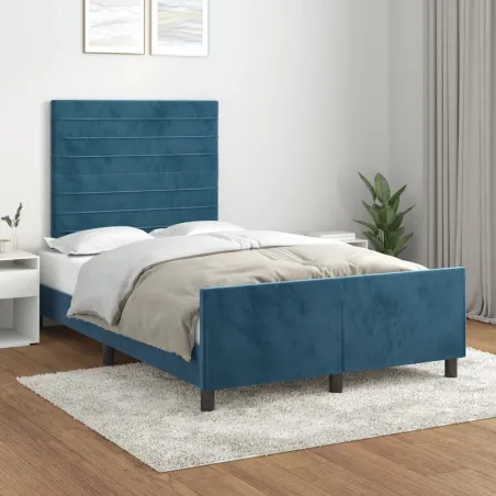Cadre de lit sans matelas bleu foncé 120x190 cm velours