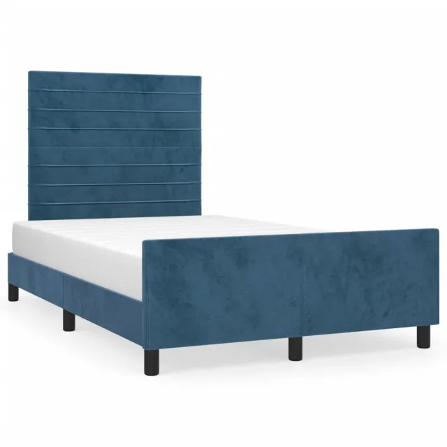 Cadre de lit sans matelas bleu foncé 120x190 cm velours