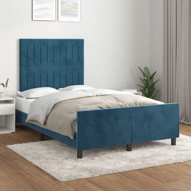 Cadre de lit sans matelas bleu foncé 120x190 cm velours