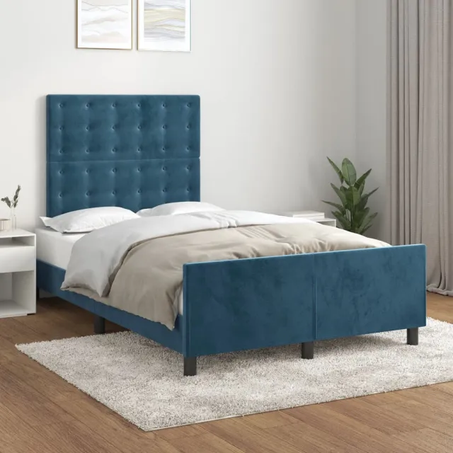 Cadre de lit sans matelas bleu foncé 120x190 cm velours