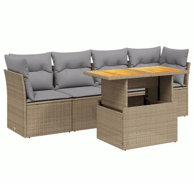 Salon de jardin avec coussins 5 pcs beige résine tressée