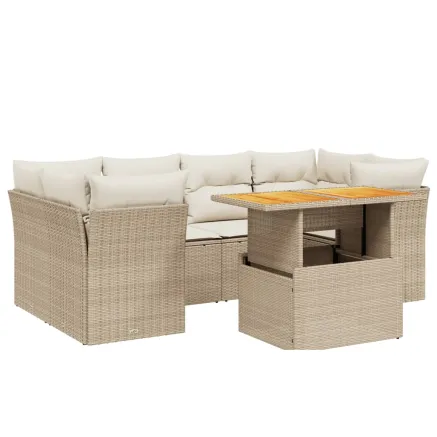 Salon de jardin avec coussins 7 pcs beige résine tressée 2