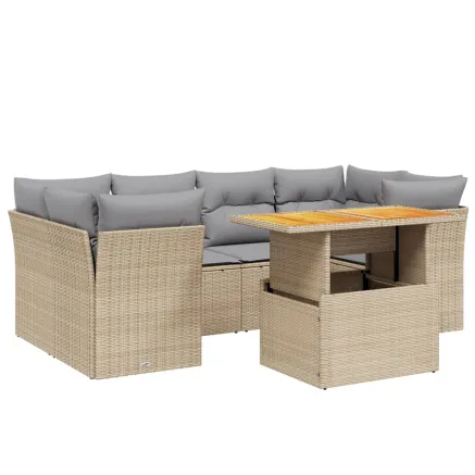 Salon de jardin avec coussins 7 pcs beige résine tressée 2