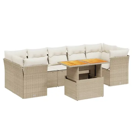 Salon de jardin avec coussins 8 pcs beige résine tressée 2