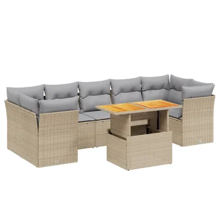 Salon de jardin avec coussins 8 pcs beige résine tressée 2