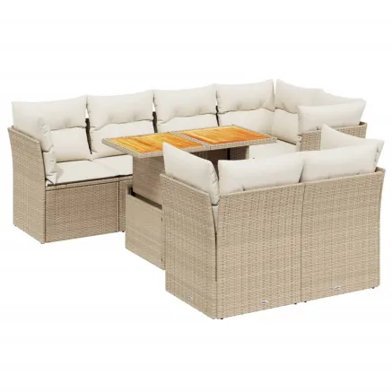 Salon de jardin avec coussins 8 pcs beige résine tressée 2