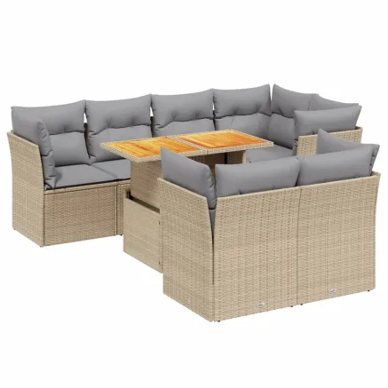 Salon de jardin avec coussins 8 pcs beige résine tressée 2