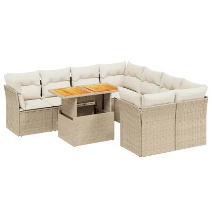 Salon de jardin avec coussins 9 pcs beige résine tressée 2