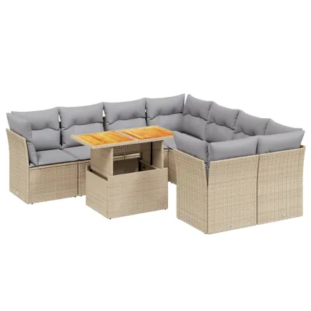 Salon de jardin avec coussins 9 pcs beige résine tressée 2