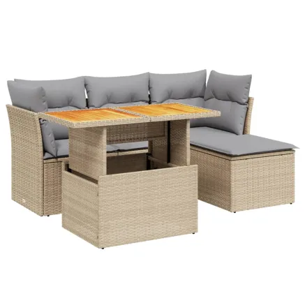 Salon de jardin avec coussins 6 pcs beige résine tressée 2