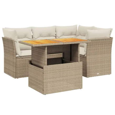 Salon de jardin avec coussins 5 pcs beige résine tressée 2