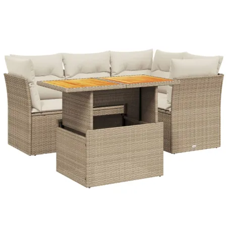Salon de jardin avec coussins 5 pcs beige résine tressée