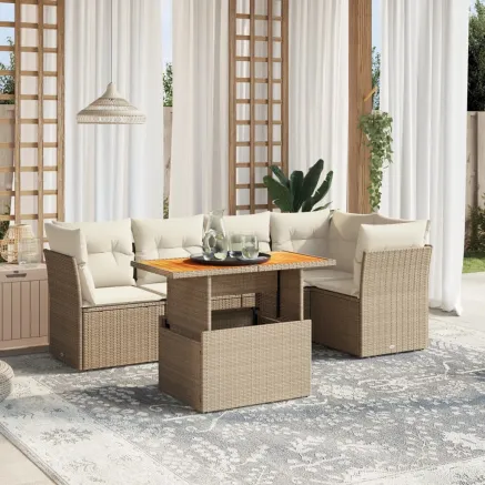 Salon de jardin avec coussins 5 pcs beige résine tressée