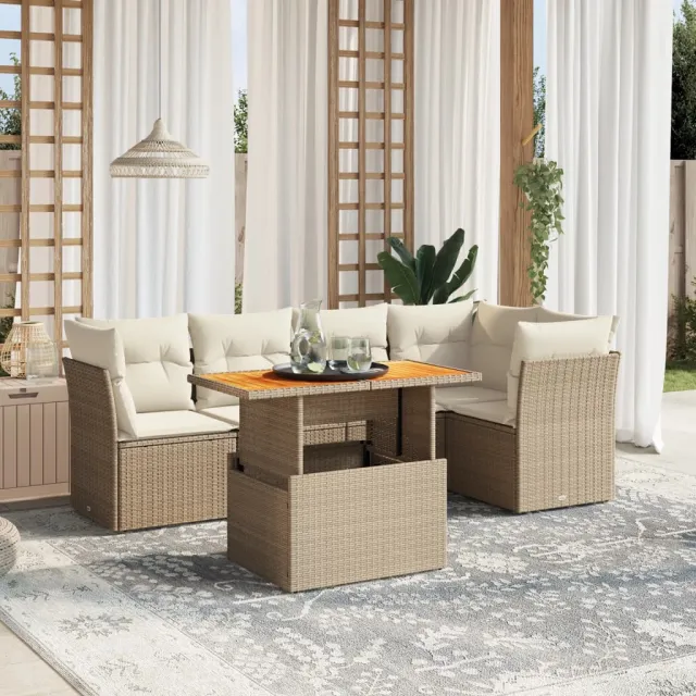 Salon de jardin avec coussins 5 pcs beige résine tressée