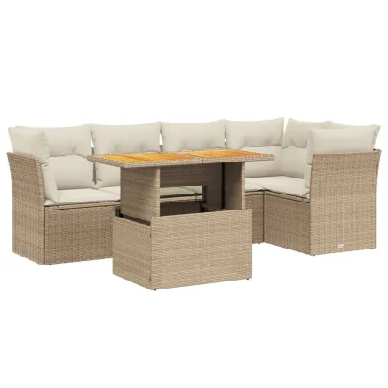 Salon de jardin avec coussins 5 pcs beige résine tressée 2