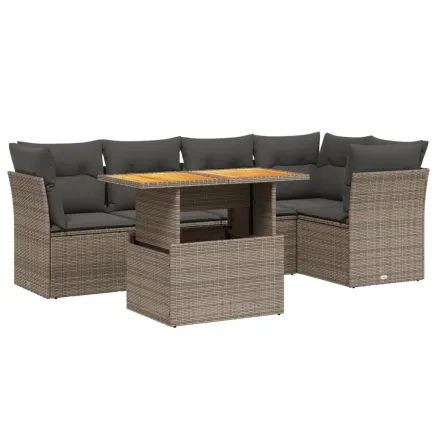 Salon de jardin 5 pcs avec coussins gris résine tressée 2