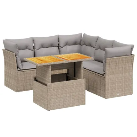 Salon de jardin avec coussins 5 pcs beige résine tressée 2