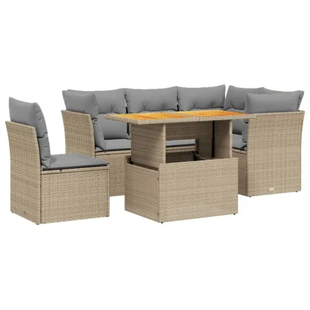 Salon de jardin avec coussins 5 pcs beige résine tressée