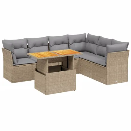 Salon de jardin avec coussins 7 pcs beige résine tressée 2