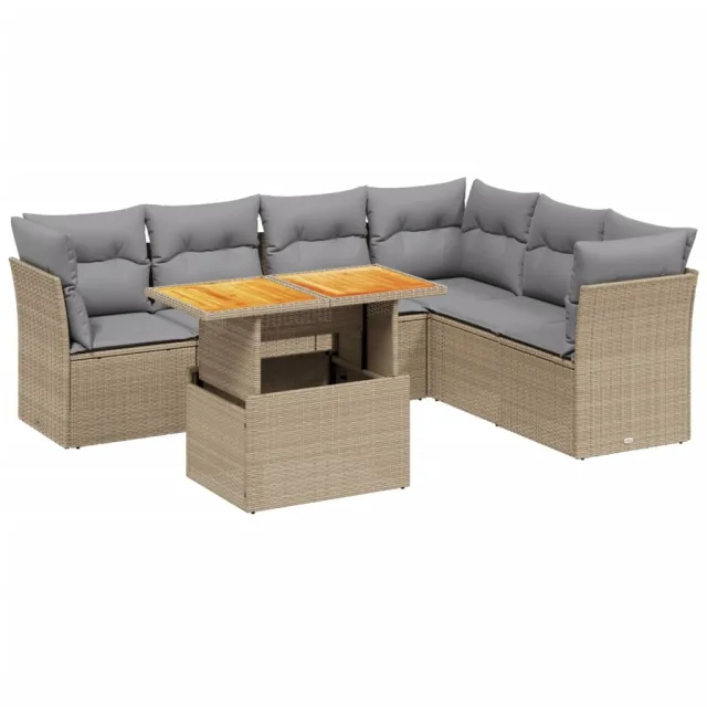 Salon de jardin avec coussins 7 pcs beige résine tressée