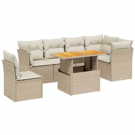Salon de jardin avec coussins 7 pcs beige résine tressée 2
