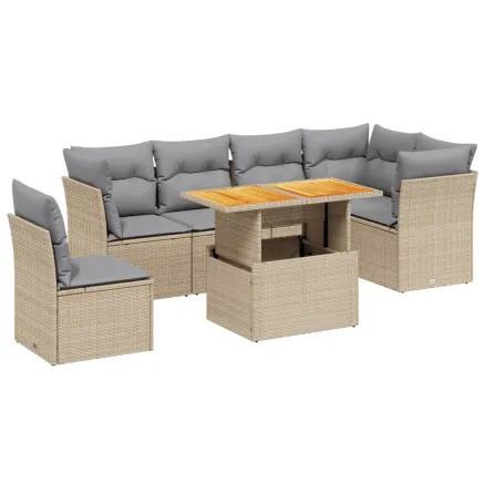Salon de jardin avec coussins 7 pcs beige résine tressée 2