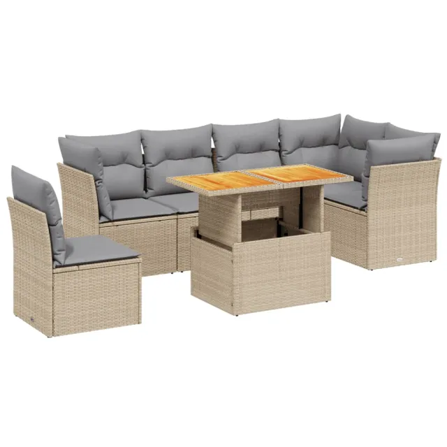 Salon de jardin avec coussins 7 pcs beige résine tressée