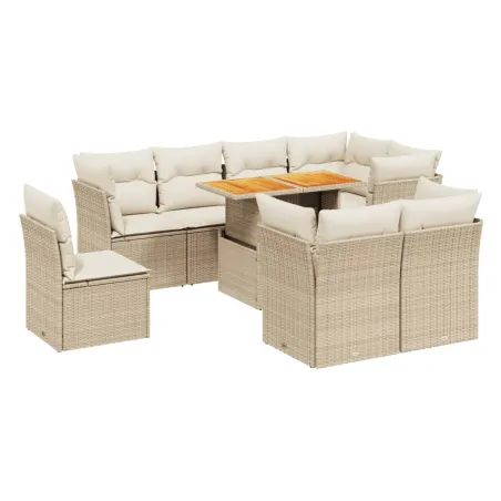 Salon de jardin avec coussins 9 pcs beige résine tressée
