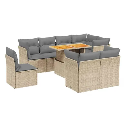 Salon de jardin avec coussins 9 pcs beige résine tressée 2