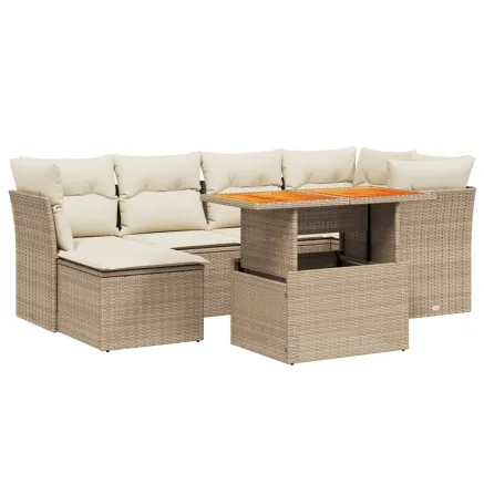 Salon de jardin avec coussins 7 pcs beige résine tressée 2