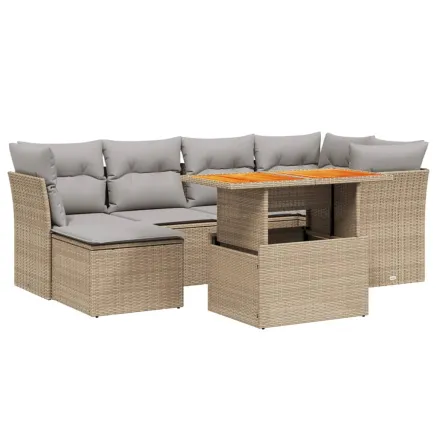 Salon de jardin avec coussins 7 pcs beige résine tressée 2