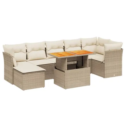 Salon de jardin avec coussins 8 pcs beige résine tressée 2