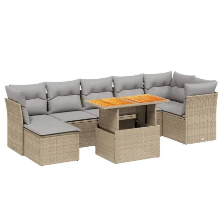 Salon de jardin avec coussins 8 pcs beige résine tressée