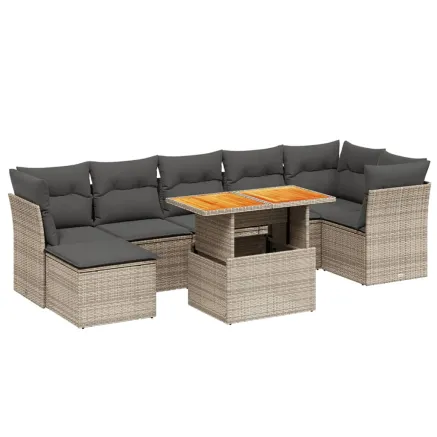 Salon de jardin 8 pcs avec coussins gris résine tressée 2