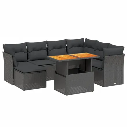 Salon de jardin 8 pcs avec coussins noir résine tressée 2