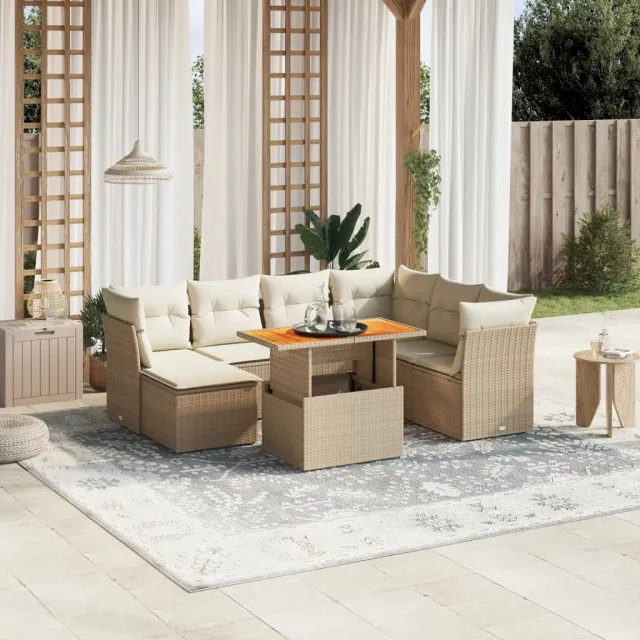 Salon de jardin avec coussins 8 pcs beige résine tressée