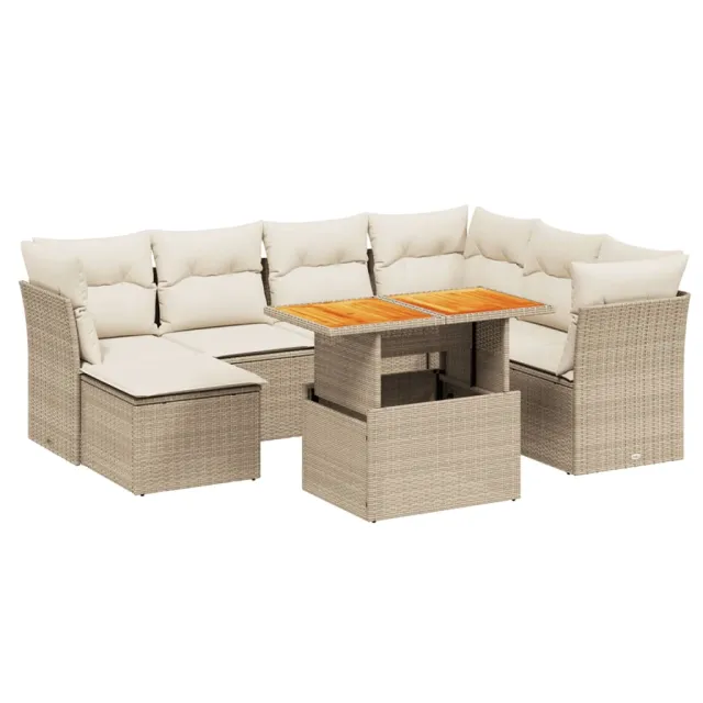 Salon de jardin avec coussins 8 pcs beige résine tressée