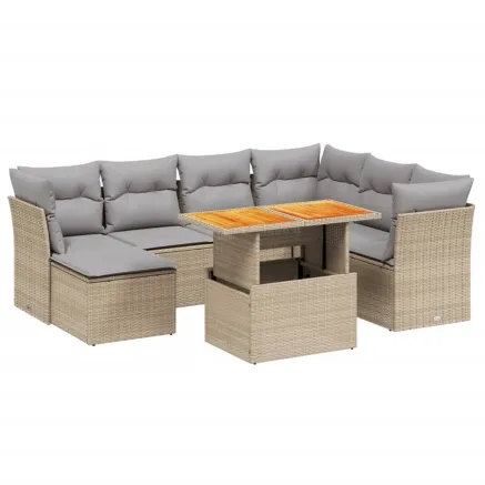 Salon de jardin avec coussins 8 pcs beige résine tressée 2