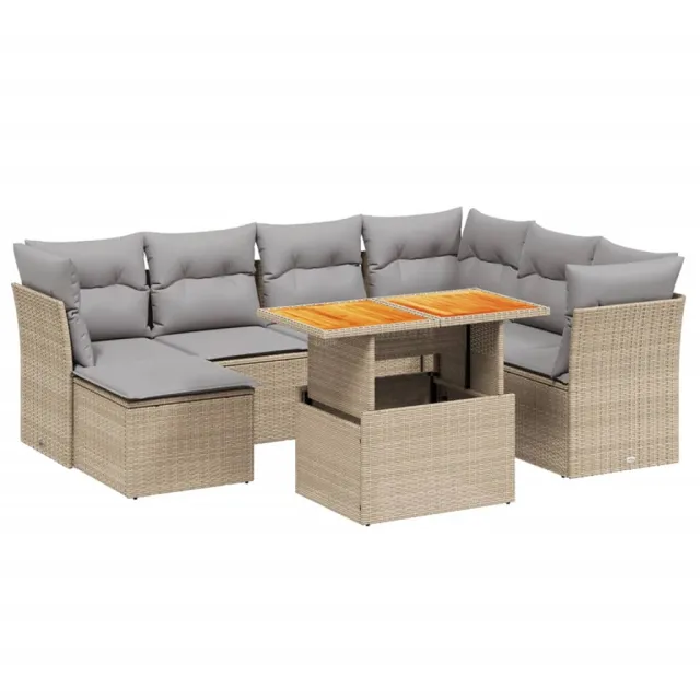 Salon de jardin avec coussins 8 pcs beige résine tressée