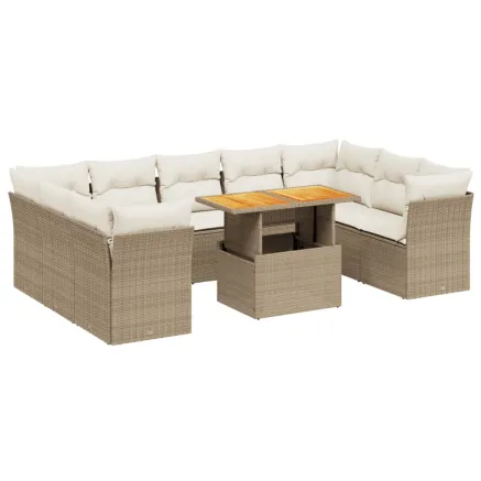 Salon de jardin avec coussins 10 pcs beige résine tressée 2