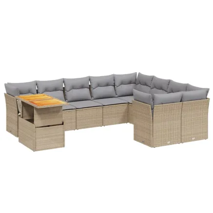 Salon de jardin avec coussins 10 pcs beige résine tressée 2